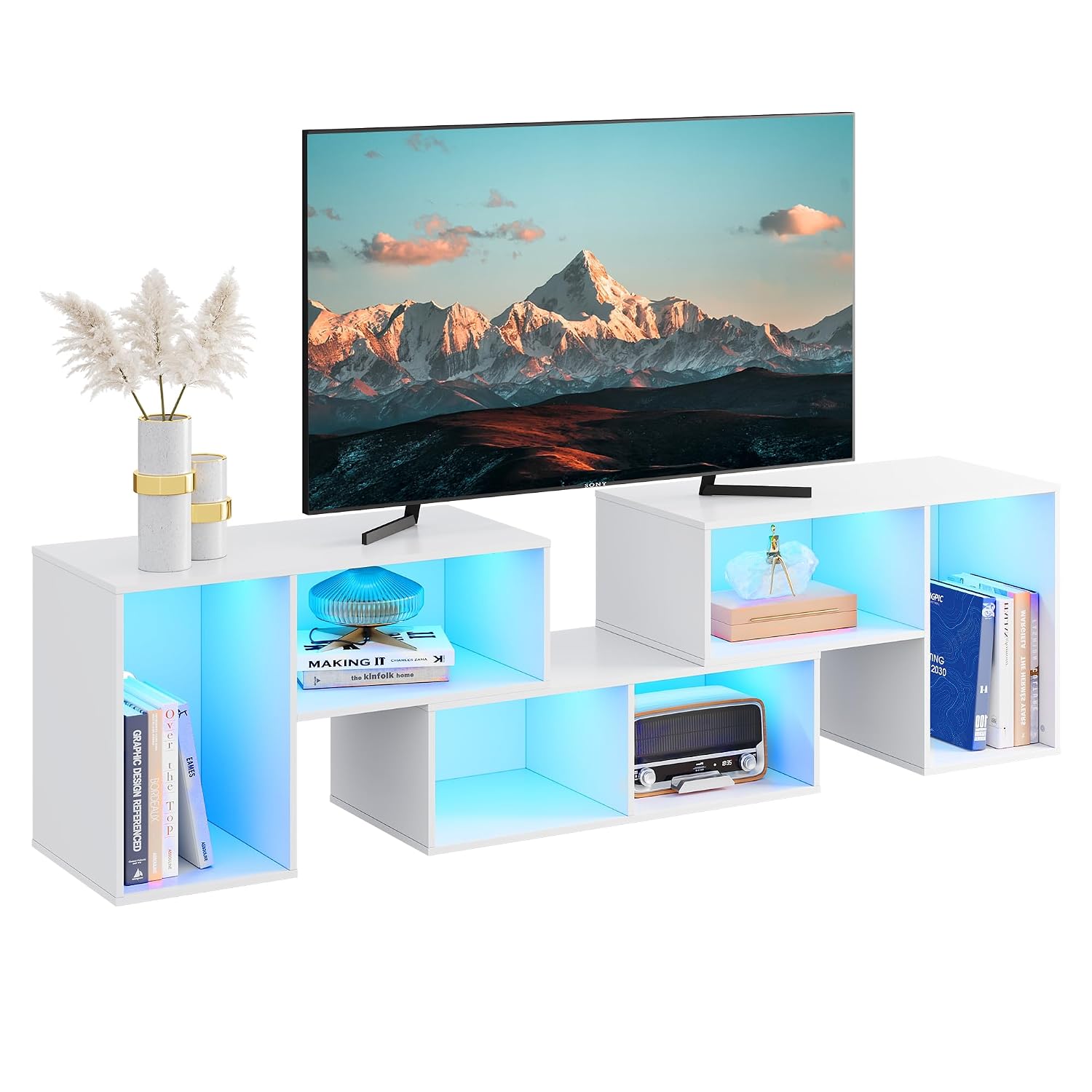 Gaming Console Cabinet - Rozkładana szafka RTV z paskiem LED,