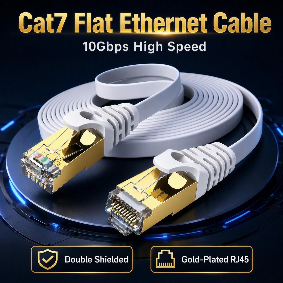 Lan Cable Gaming - Płaski kabel Ethernet Cat7 10Gbps, podwójnie